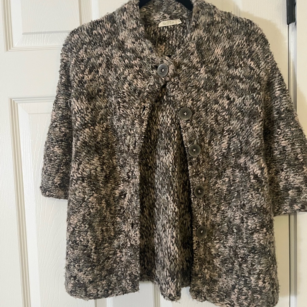 Nic + Zoe Chunky Knit Button Front Cardigan Gray Cream Size Medium - Picture 4 of 7